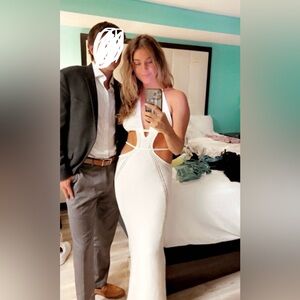 Open-Back White Crochet Maxi Dress with Cutouts (Arabella Maxi Dress Babyboo)